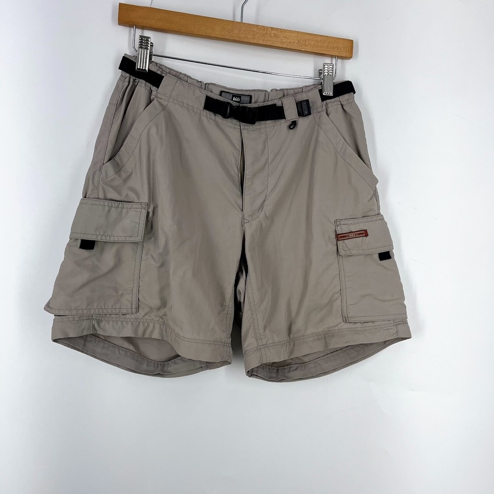 REI Womens Khaki Nylon Cargo Hiking Shorts with Built-in Belt Outdoor Size 8P